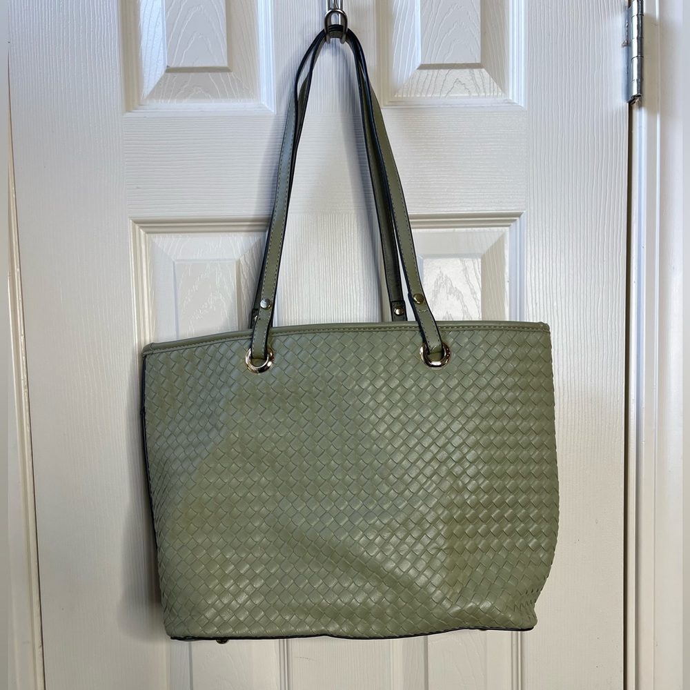 Sage green woven tote, unbranded